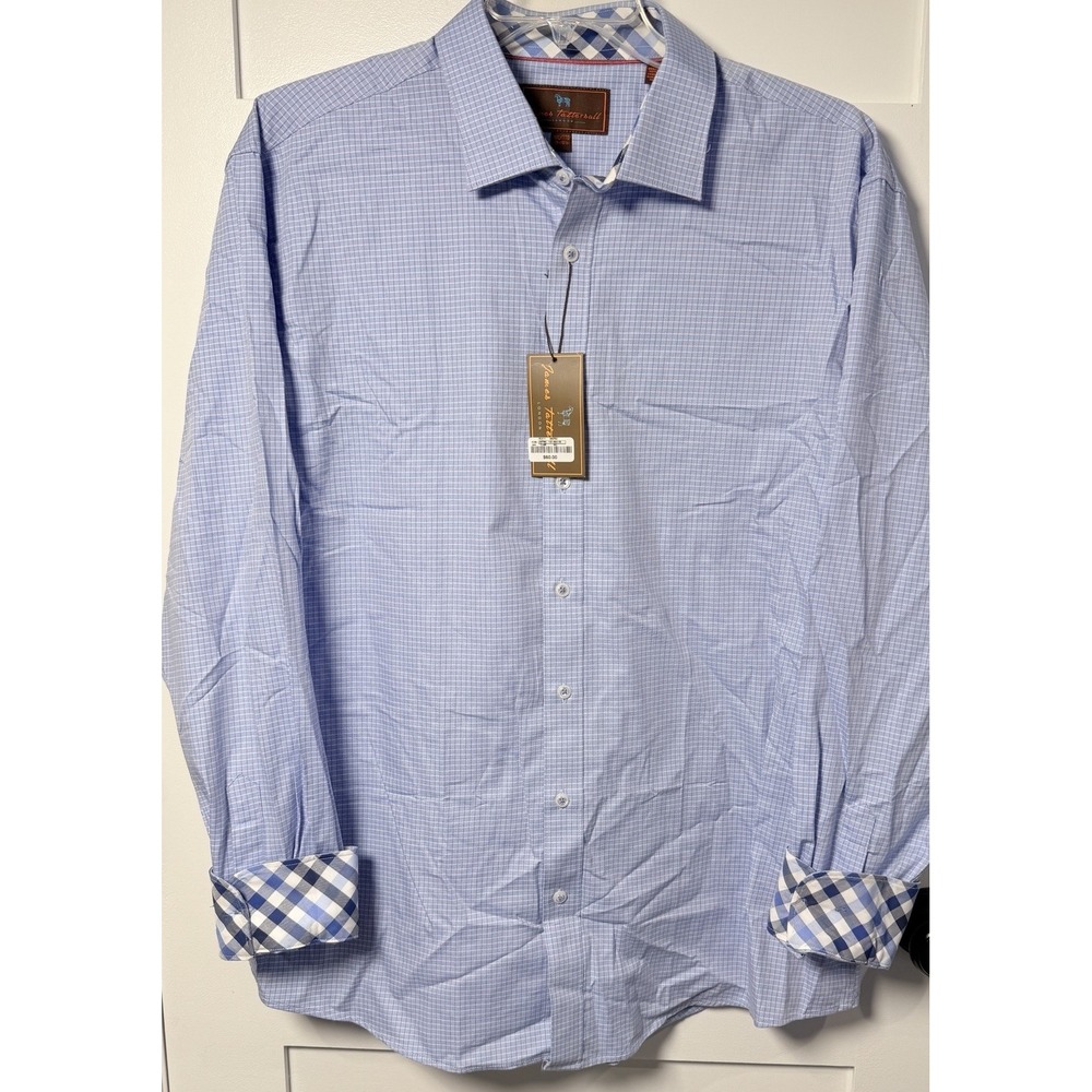 James Tattersall Mens XXL Blue Plaid Cuff Long Sleeve Button Down Shirt NWT 2XL